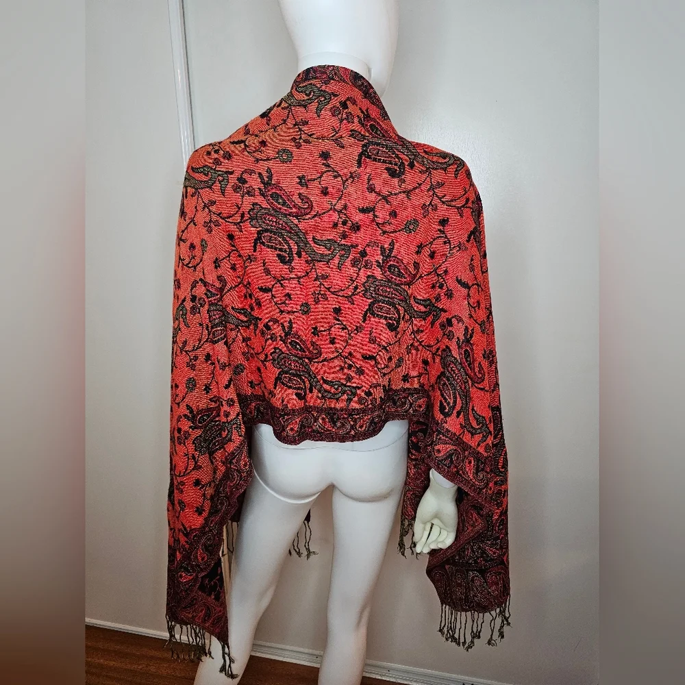 Unique Elegant Black and Red Paisley Shawl